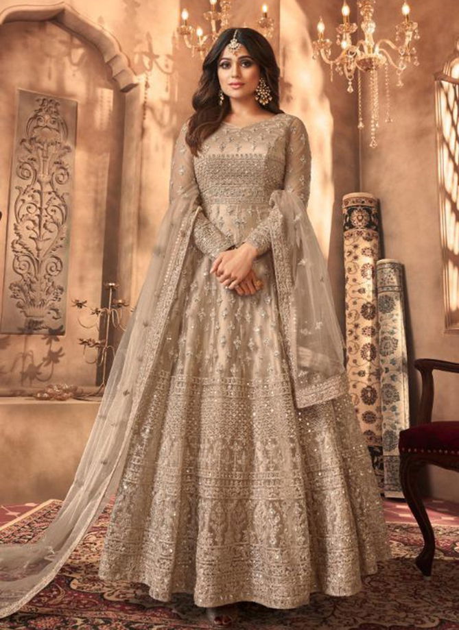 AASHIRWAD SANJANA Latest Fancy Designer Stylish Wedding Wear Butterfly Net With Front Back Neck Embroidery Work Gown Collection